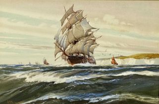 ‡ A. D. BELL (Wilfred Knox) watercolour - sailing vessels at full mast, signed and dated 1945