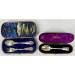 CASED VICTORIAN SILVER SPOON & FORK, London 1869 and a cased Victorian silver christening spoon,