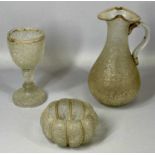 HARRACH TYPE CRACKLE GLASSWARE, three pieces - pitcher, 26cms (h), goblet, 19.5cms (h) and