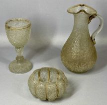 HARRACH TYPE CRACKLE GLASSWARE, three pieces - pitcher, 26cms (h), goblet, 19.5cms (h) and