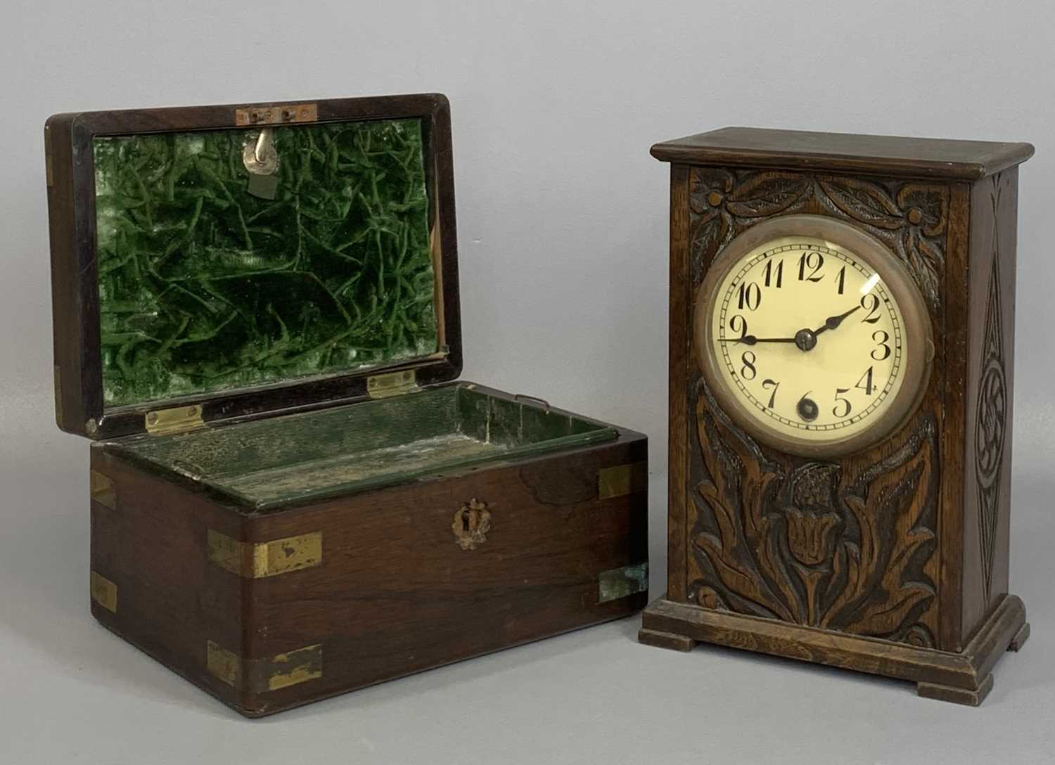 VICTORIAN BRASS BOUND ROSEWOOD TRINKET BOX, hinged lid, interior with lift-out tray, 12.5 (h) x