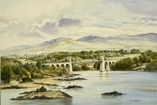 ‡ MAX A S HAMBLEM (British 20th century) watercolour - Menai Bridge, signed lower right, 36.5 x
