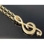 9CT GOLD TREBLE CLEF PENDANT on 9ct gold chain, 52cms (l), 6.2gms gross Provenance: private