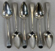 SET OF SIX GEORGE III SILVER TABLESPOONS, London 1802, maker possibly Thomas Wallis II, approx