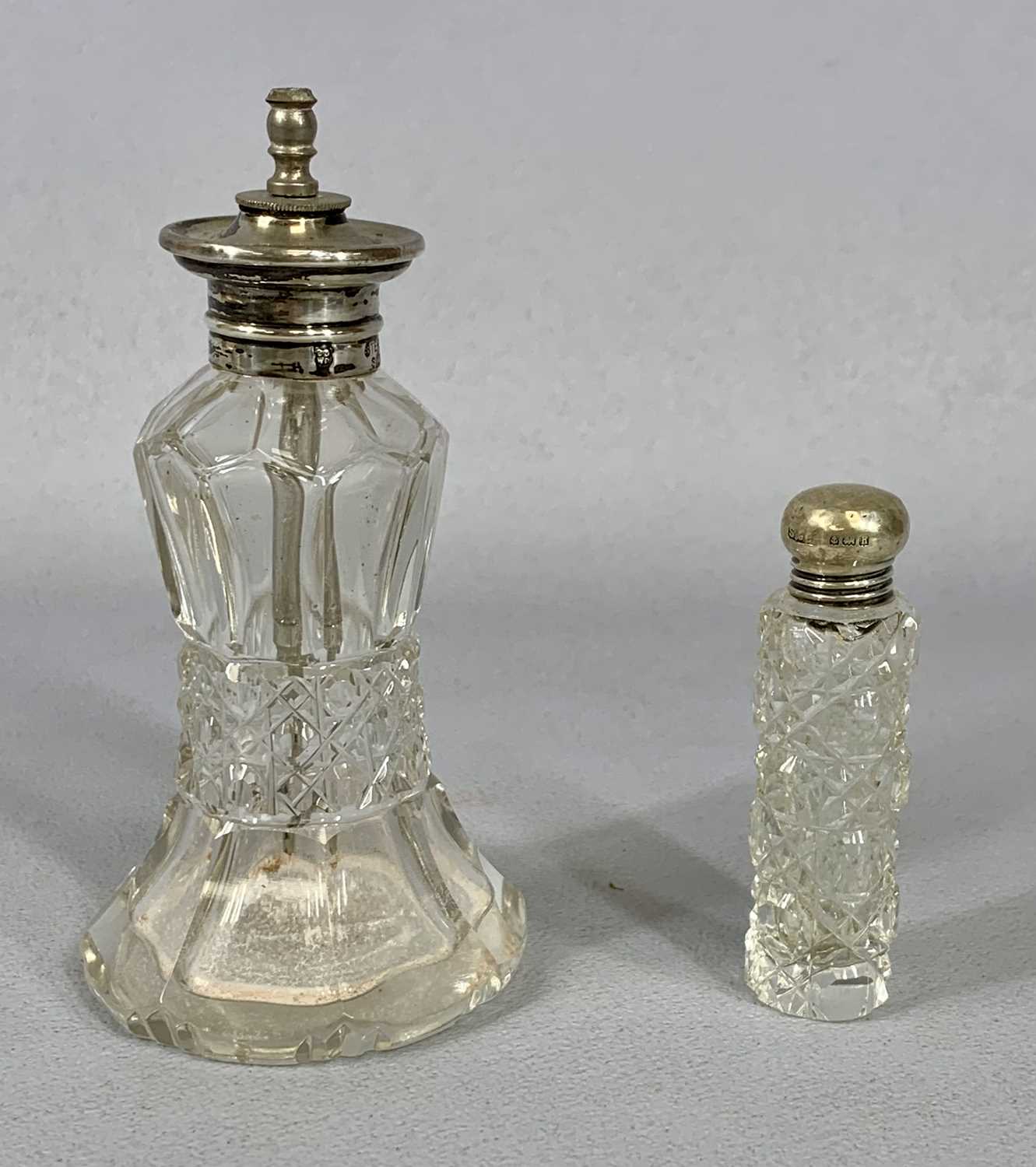 GROUP OF NINE SILVER MOUNTED GLASS DRESSING TABLE JARS & SCENT BOTTLES, 12cms (h) the tallest - Image 2 of 5