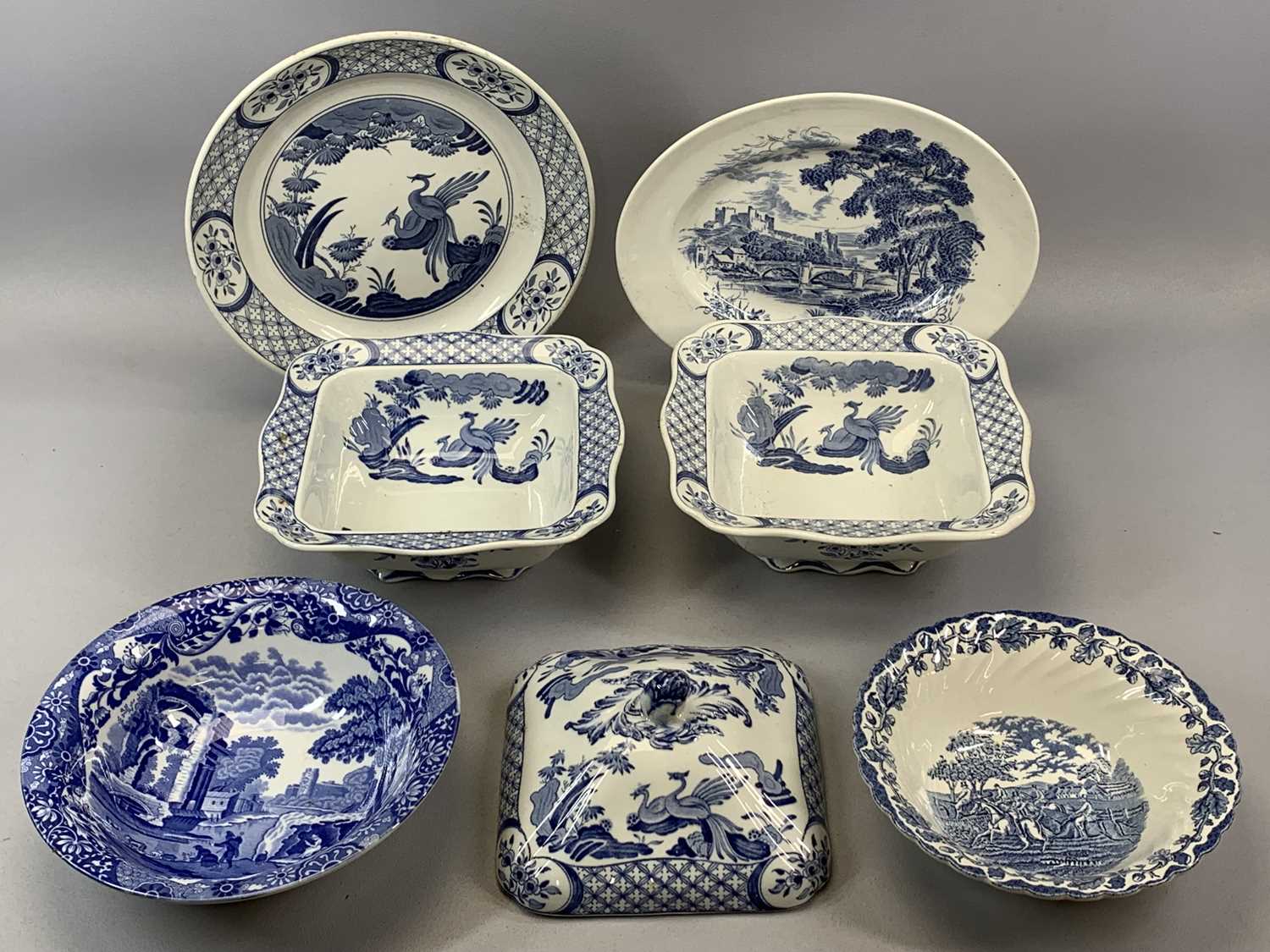 GROUP OF STAFFORDSHIRE POTTERY including Wedgwood blue Jasperware of jugs, plates, posy vases, - Image 3 of 5
