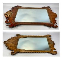 TWO GEORGIAN STYLE FRET FRAMED WALL MIRRORS, the first mahogany with pierced gilded phoenix