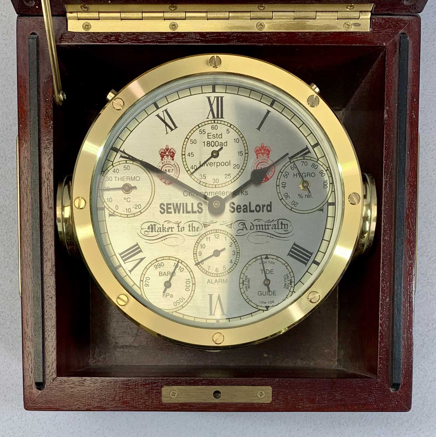 SEVILLS SEALORD FLAGSHIP SHIPS BELL CLOCK, with barometer, thermometer, hygrometer and tide guide, - Image 2 of 5