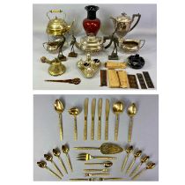 MIXED GROUP OF SILVER PLATE & OTHER ITEMS including four piece EPNS tea service of oval form with