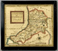 SMALL ANTIQUE HAND COLOURED ENGRAVED MAP entitled "A Correct Map of Cardiganshire", 15 x 17.5cms