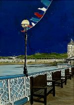 GILL BENJAMIN (Contemporary British) acrylic oil on paper - entitled verso "Llandudno from the