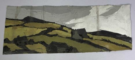 SIR KYFFIN WILLIAMS RA offcut oil on canvas - landscape, unsigned, 28 x 70cms max Provenance: