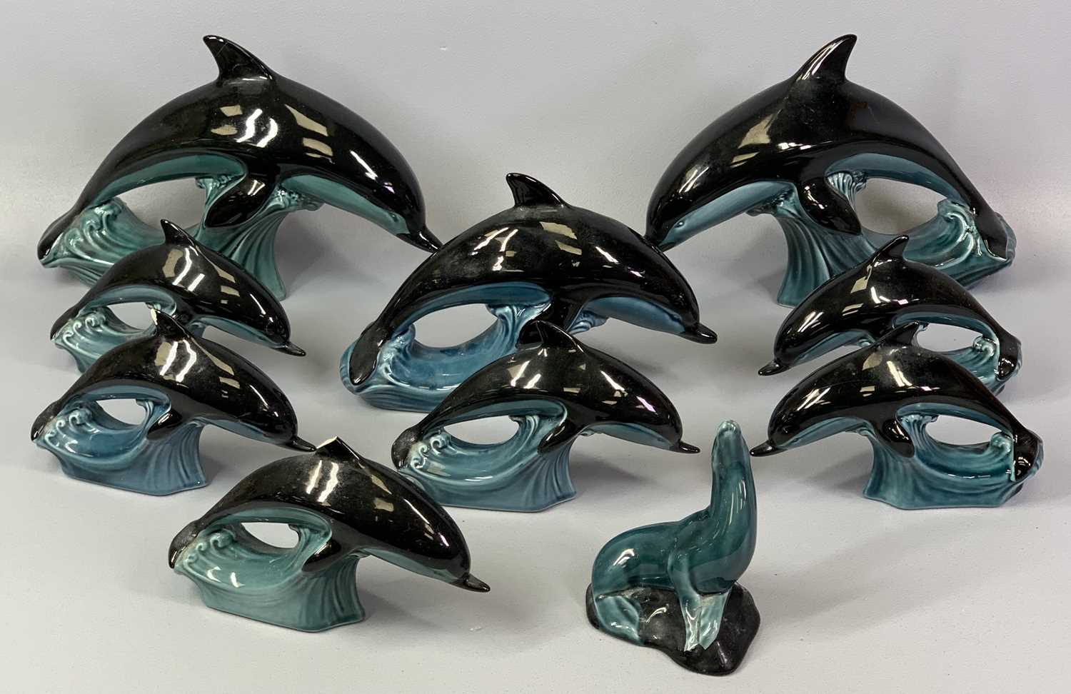 GROUP OF MIXED CERAMICS including nine Poole leaping dolphins, 19cms (h) the tallest, a Poole sea - Image 2 of 6