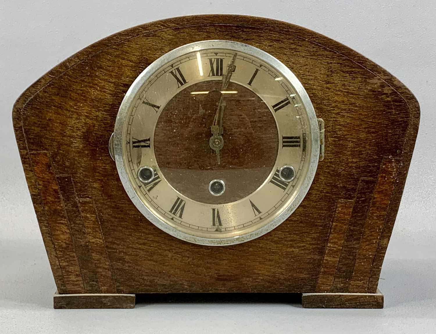 THREE MANTEL CLOCKS, early 20th century, oak cased dome top eight-day gong strike, 21cms (h), - Image 7 of 8