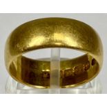 22CT GOLD BROAD WEDDING BAND, Birmingham 1921, size M, 7.0gms Provenance: private collection Conwy