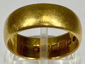 22CT GOLD BROAD WEDDING BAND, Birmingham 1921, size M, 7.0gms Provenance: private collection Conwy