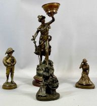 VARIOUS METALLIC FIGURES including a French bronzed spelter figure, Vendangluse, 40cms (h), bronze
