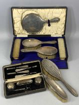 MIXED SILVER LOT including a boxed five piece silver backed dressing table set, brushes and