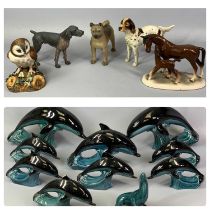 GROUP OF MIXED CERAMICS including nine Poole leaping dolphins, 19cms (h) the tallest, a Poole sea