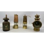 VINTAGE LIGHTING GROUP including a Powell & Harmer carbide car light, steel lantern with burner,