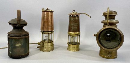 VINTAGE LIGHTING GROUP including a Powell & Harmer carbide car light, steel lantern with burner,