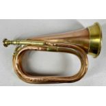 FRENCH BRASS & COPPER BUGLE with brass mounts, by Thibouville, Lamy & Co, 10 Charter House Street,