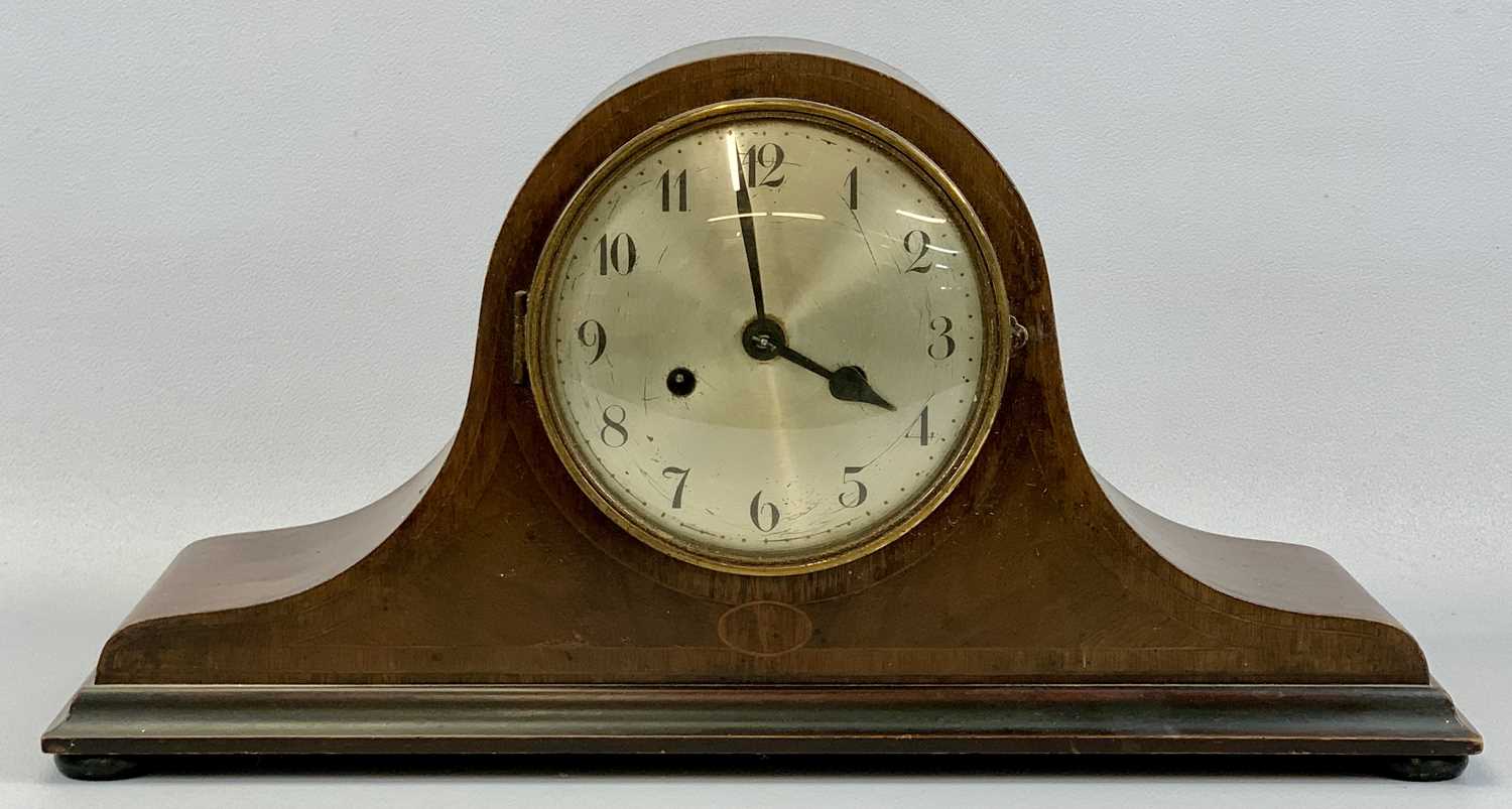 THREE MANTEL CLOCKS, early 20th century, oak cased dome top eight-day gong strike, 21cms (h), - Image 2 of 8