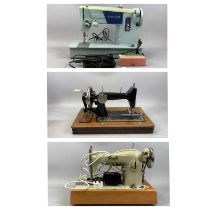 THREE VINTAGE SEWING MACHINES, Crester Electric, Singer Electric and one other manual in walnut case