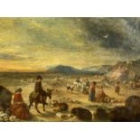 WILLIAM SHAYER (British 1787-1879) oil on canvas - figures and donkeys on beach, signed lower