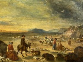 WILLIAM SHAYER (British 1787-1879) oil on canvas - figures and donkeys on beach, signed lower