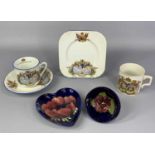 SMALL GROUP OF CERAMICS including Moorcroft Red Peony dish, 13 x 12cms, Moorcroft red hibiscus