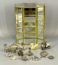 GROUP OF MINIATURE SILVER/WHITE METAL ORNAMENTS including a table, settee and two chairs with