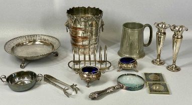 MIXED GROUP OF SILVER & PLATE including Victorian cast silver circular open salt, repousse floral