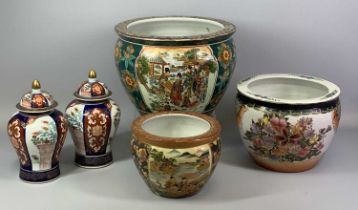 GROUP OF MODERN ORIENTAL CERAMICS including three Chinese jardinieres, 24cms (h) the tallest and