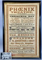 ORIGINAL PAPER THEATRE POSTER, "Phoenix Theatre, Sheffield, Christmas Day, Tuesday December 26th
