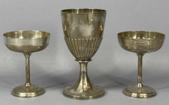 GROUP OF THREE SILVER ITEMS, George III silver goblet, gadrooned lower half to bowl, London 1799,