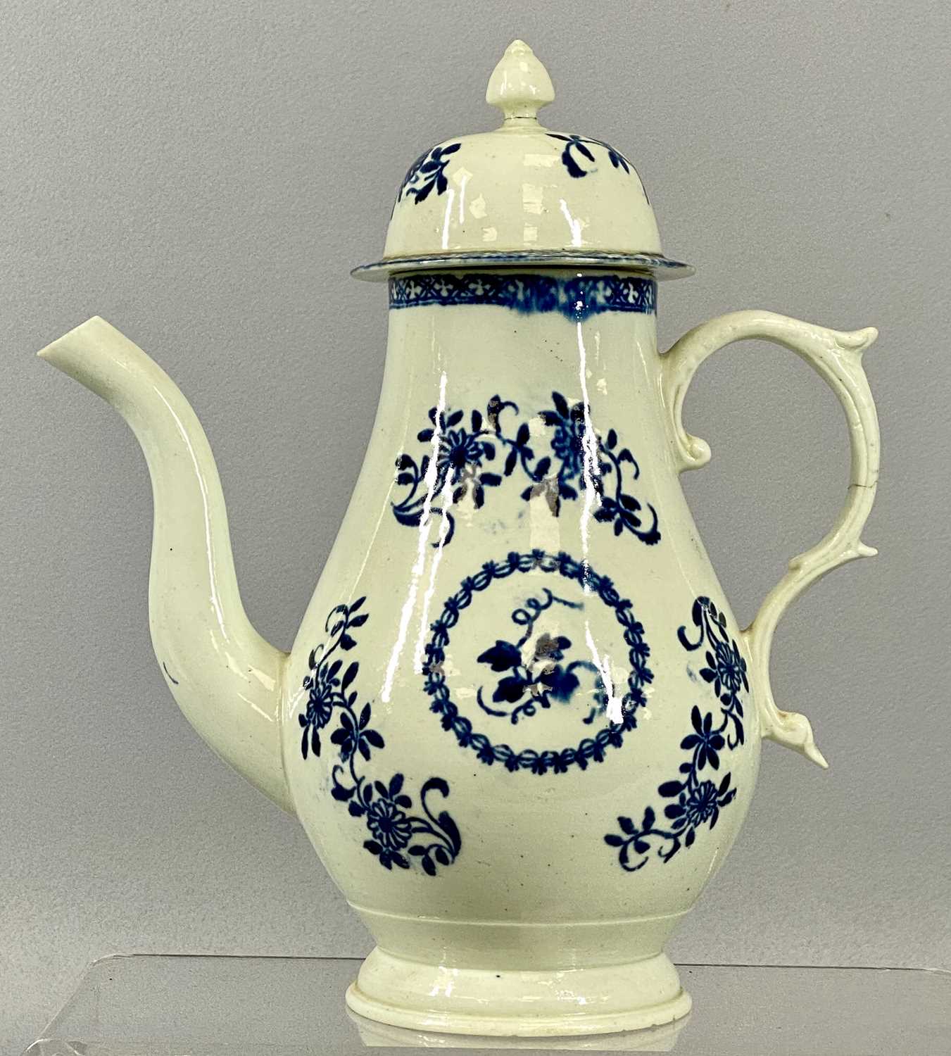 CERAMICS INCLUDING 18TH CENTURY BLUE AND WHITE CREAMWARE COFFEE POT possibly Liverpool, together - Image 2 of 4