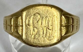 18CT GOLD SIGNET RING, monogrammed, size W, 5.9gms Provenance: private collection Gwynedd