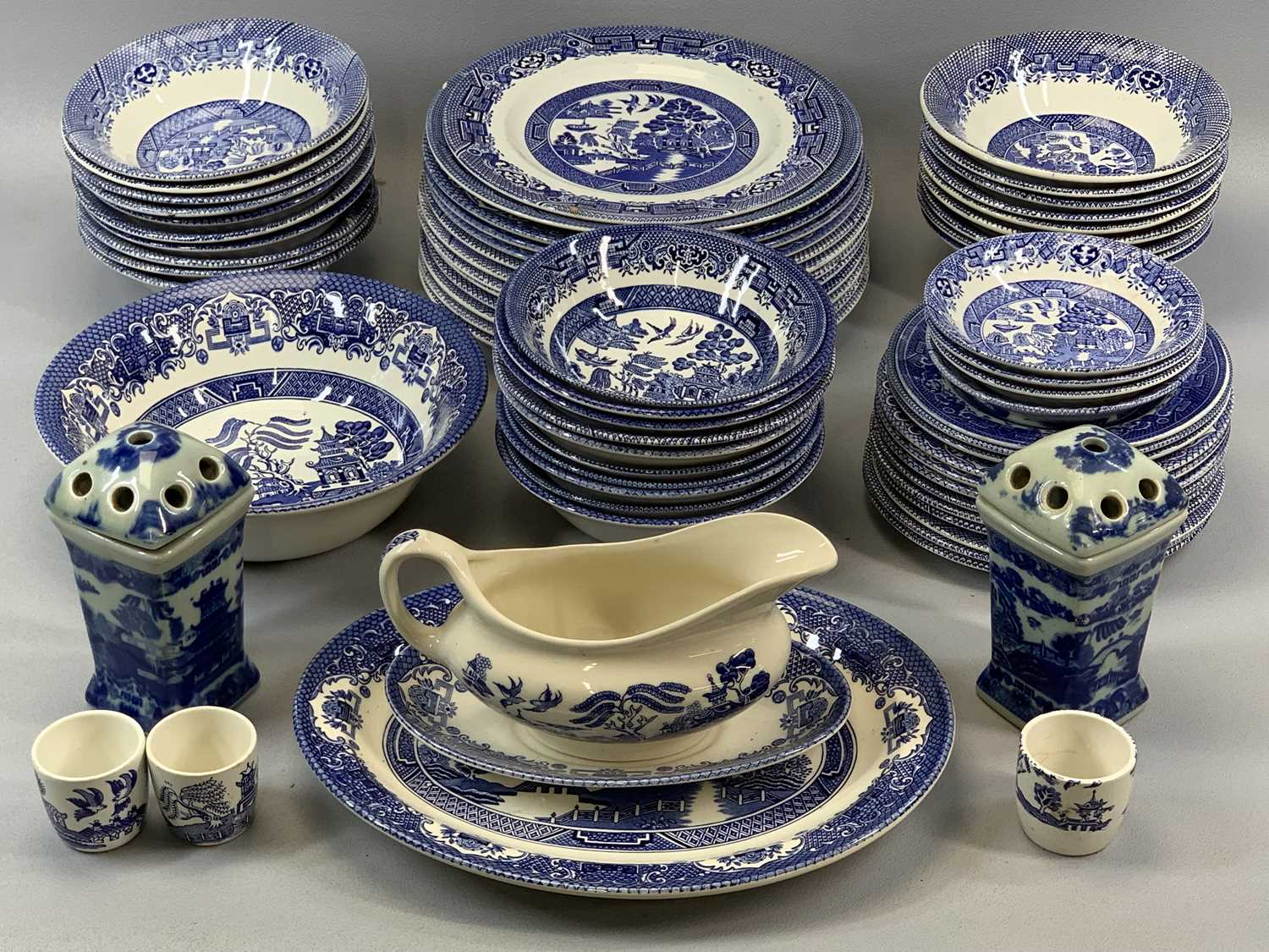 GROUP OF STAFFORDSHIRE POTTERY including Wedgwood blue Jasperware of jugs, plates, posy vases, - Image 4 of 5