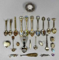 SMALL COLLECTION OF SILVER/WHITE METAL SPOONS & BIJOUTERIE including mother of pearl cased