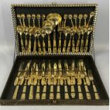 CASED CANTEEN OF GOLD PLATED CUTLERY FOR 12 SETTINGS, 51 pieces Provenance: deceased estate Conwy