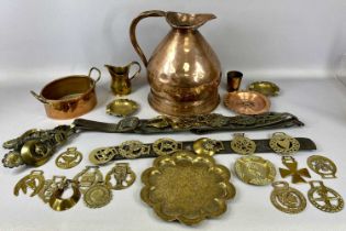 VARIOUS COPPER & BRASSWARE including gallon jug, quantity of horse brasses etc Provenance: Private