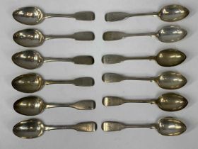 VICTORIAN SILVER TEASPOONS two sets of six, Exeter 1850, John Golding and Exeter 1877, James &