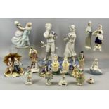LARGE GROUP OF MIXED CERAMIC FIGURINES including large Capodimonte group, young man and lady,
