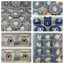 LARGE GROUP OF WEDGWOOD BLUE & WHITE JASPERWARE including Christmas tankards, Christmas plates and