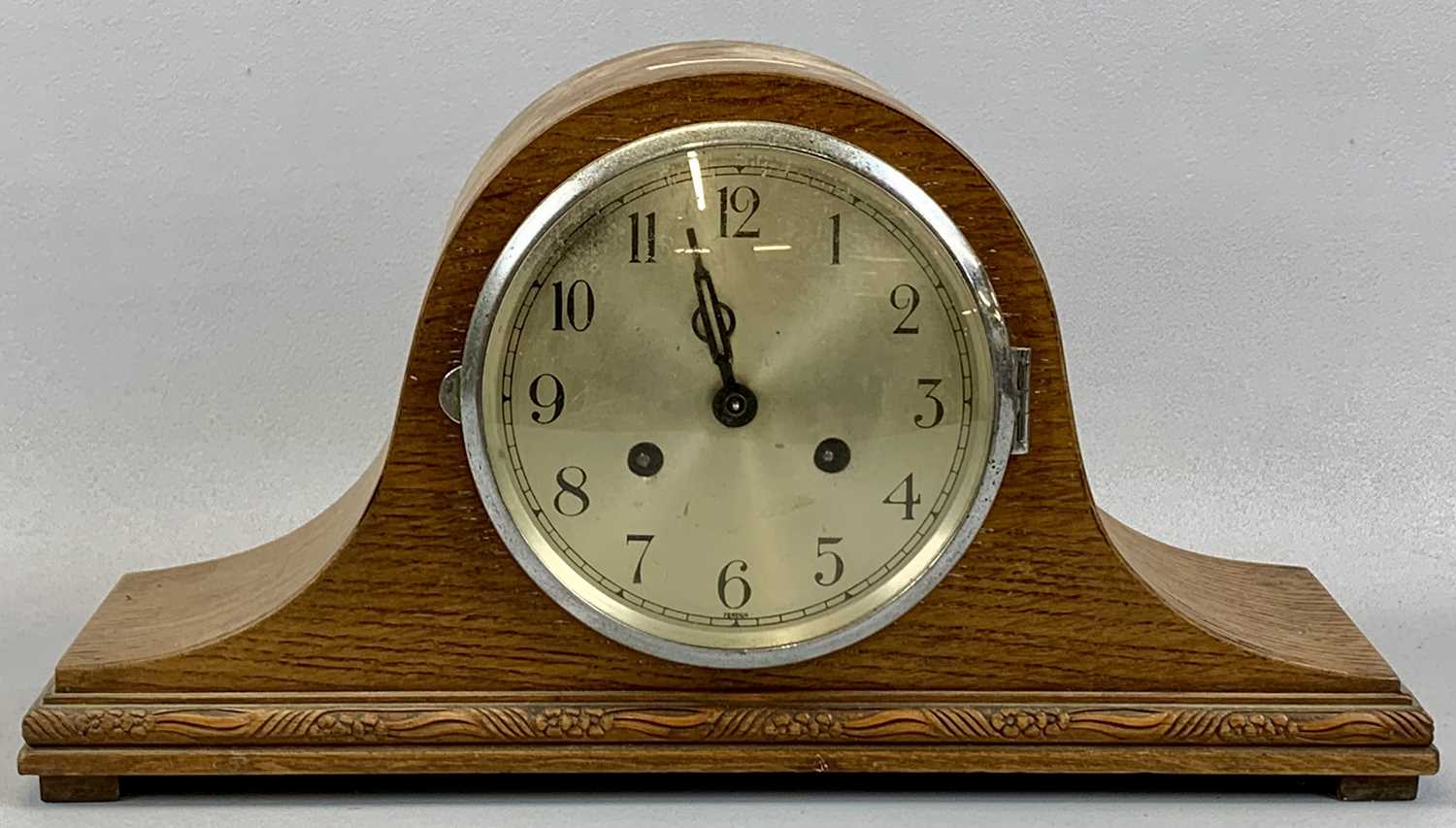 THREE MANTEL CLOCKS, early 20th century, oak cased dome top eight-day gong strike, 21cms (h), - Image 5 of 8