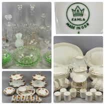 LARGE GROUP OF MIXED CERAMICS & GLASSWARE including China tea and dinner service, white glazed