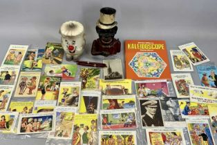 MIXED GROUP OF COLLECTABLES including vintage postcards, mainly humorous, album of stamps, two