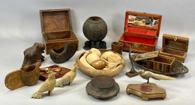 VARIOUS ANTIQUE / COLLECTABLE SOUVENIRS including Anglo-Indian carved coconut shell on elephant