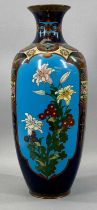 LARGE JAPANESE CLOISONNE VASE of hexagonal baluster form, with two pictorial floral panels, 47cms (